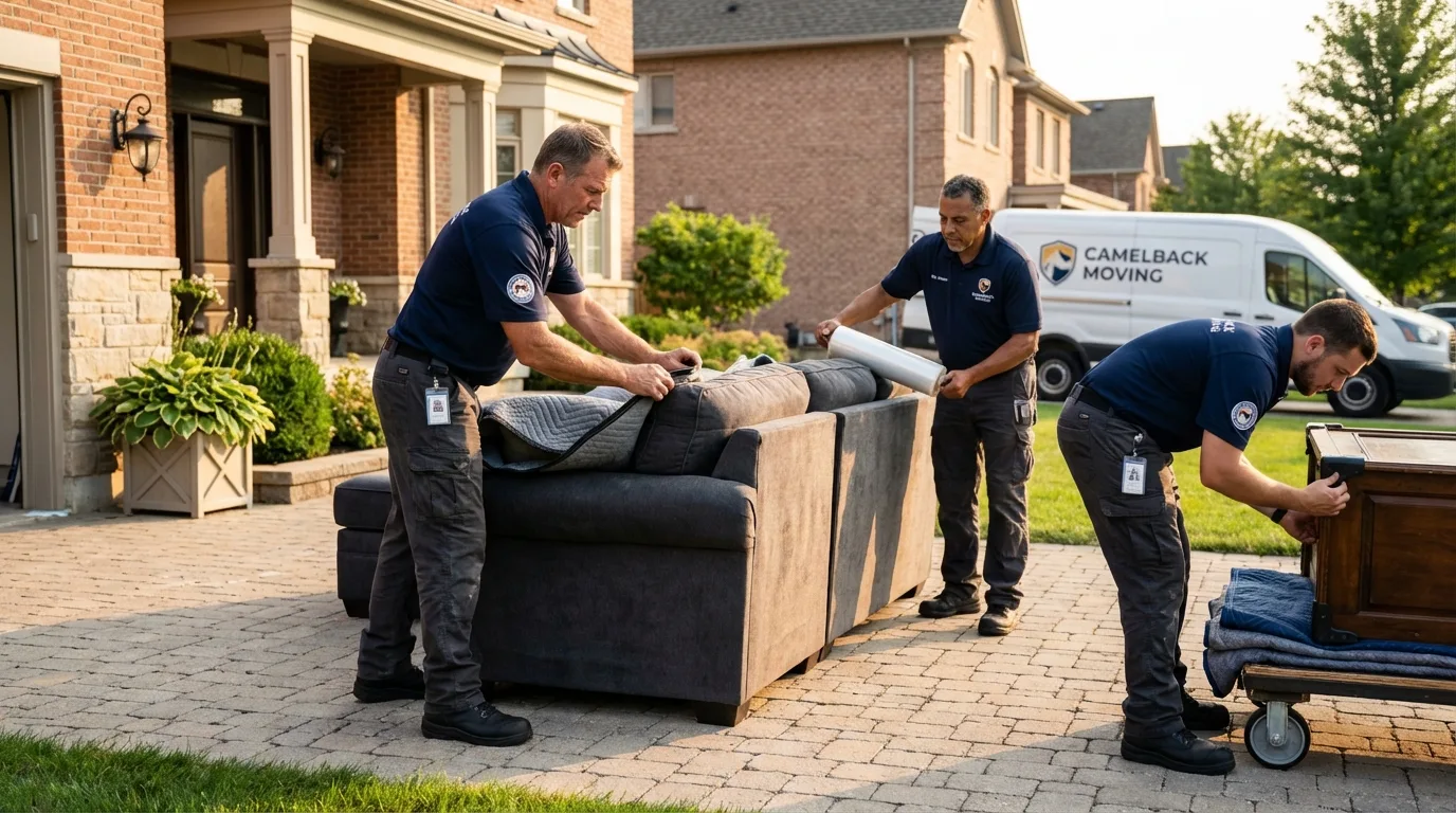 Large estate moving crew wrapping furniture in Swansboro, NC